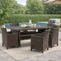 Soha 59 Inch Outdoor Multi Use Dining Table, Resin Wicker with Shelf, Brown - BM315919