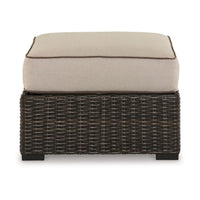 Waga 29 Inch Outdoor Ottoman, Cushioned Seat, Resin Wicker, Brown, Beige - BM315925