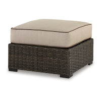 Waga 29 Inch Outdoor Ottoman, Cushioned Seat, Resin Wicker, Brown, Beige - BM315925