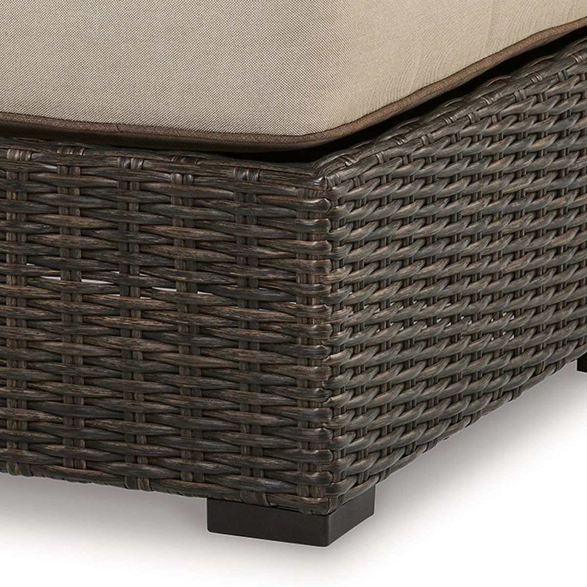 Waga 29 Inch Outdoor Ottoman, Cushioned Seat, Resin Wicker, Brown, Beige - BM315925