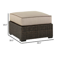 Waga 29 Inch Outdoor Ottoman, Cushioned Seat, Resin Wicker, Brown, Beige - BM315925