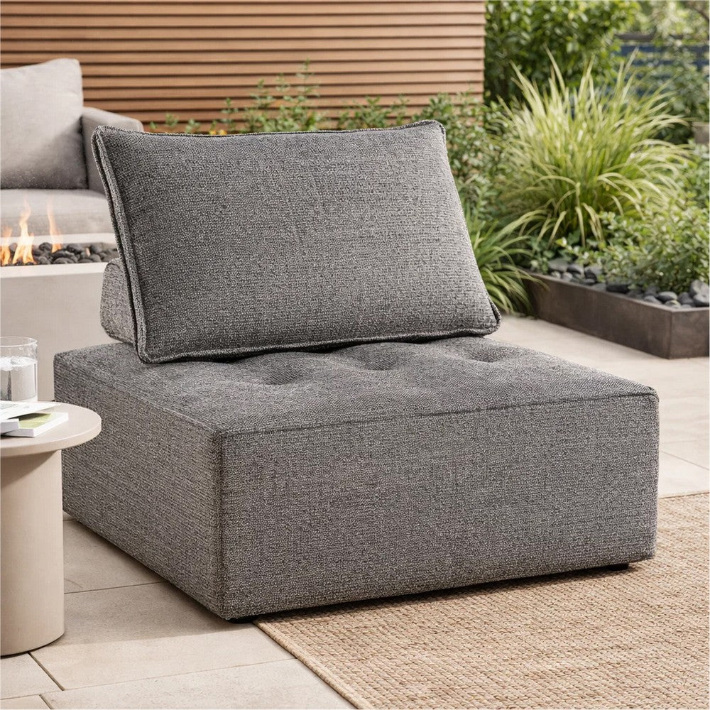 Lily 38 Inch Outdoor Lounge Chair, Armless Cushioned Seat, Brown Finish - BM315926