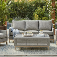 Yami 50 Inch Outdoor Coffee Table, Resin Wicker, Tempered Glass Top, Gray - BM315934