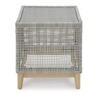 Yami 23 Inch Outdoor Side End Table, Resin Wicker, Tempered Glass Top, Gray - BM315935