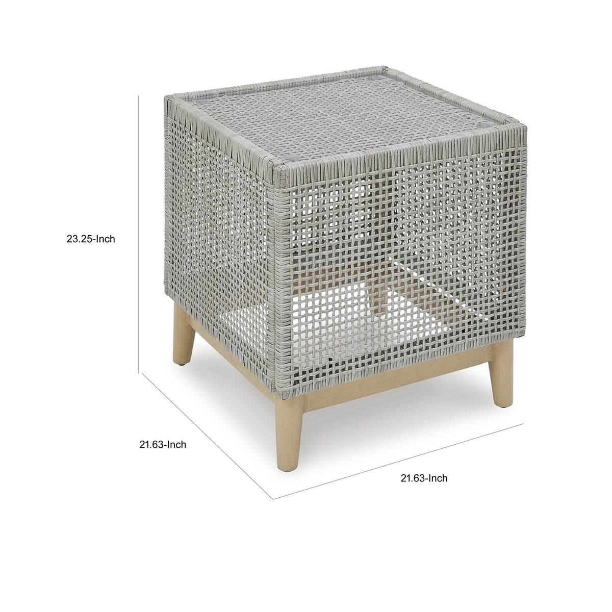 Yami 23 Inch Outdoor Side End Table, Resin Wicker, Tempered Glass Top, Gray - BM315935