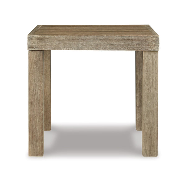 Fayi 22 Inch Outdoor End Table, Square Slatted Design, Natural Brown Finish - BM315936