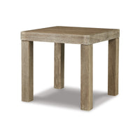 Fayi 22 Inch Outdoor End Table, Square Slatted Design, Natural Brown Finish - BM315936