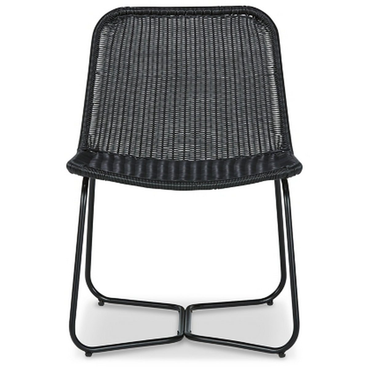 26 Inch Accent Chair, Indoor Outdoor Resin Wicker Design, Black Metal Frame - BM315937