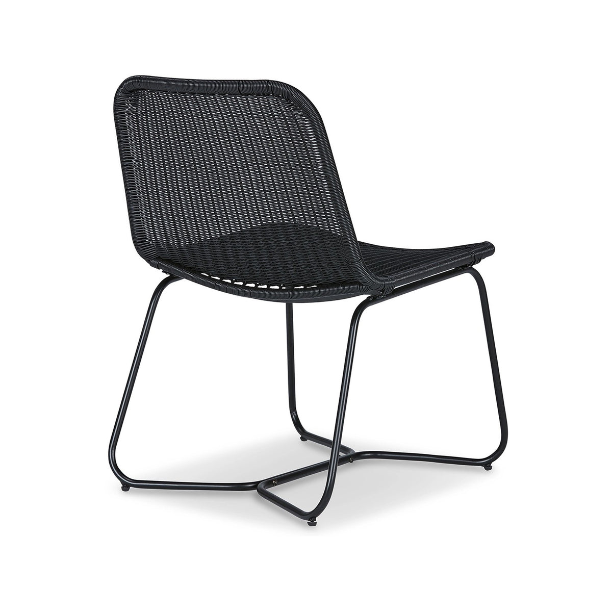 26 Inch Accent Chair, Indoor Outdoor Resin Wicker Design, Black Metal Frame - BM315937