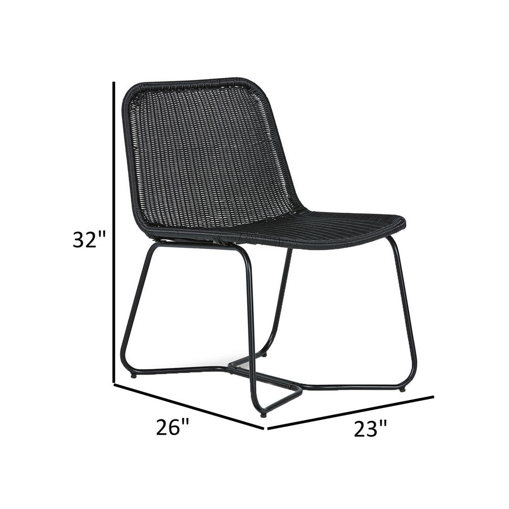 26 Inch Accent Chair, Indoor Outdoor Resin Wicker Design, Black Metal Frame - BM315937