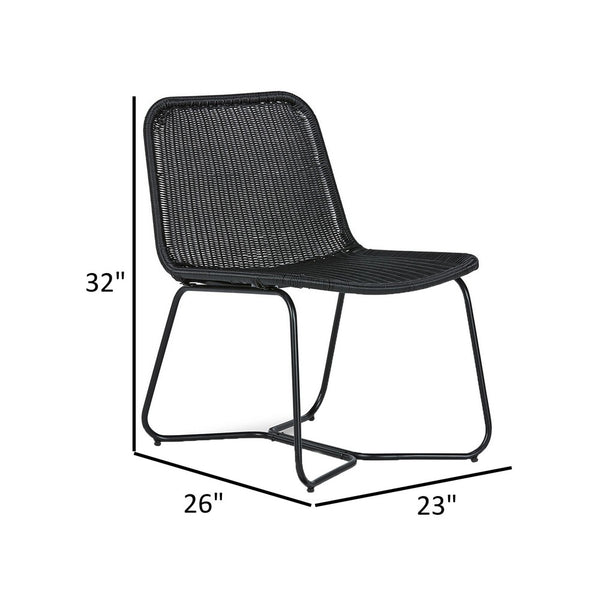 26 Inch Accent Chair, Indoor Outdoor Resin Wicker Design, Black Metal Frame - BM315937