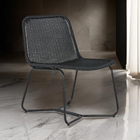 26 Inch Accent Chair, Indoor Outdoor Resin Wicker Design, Black Metal Frame - BM315937