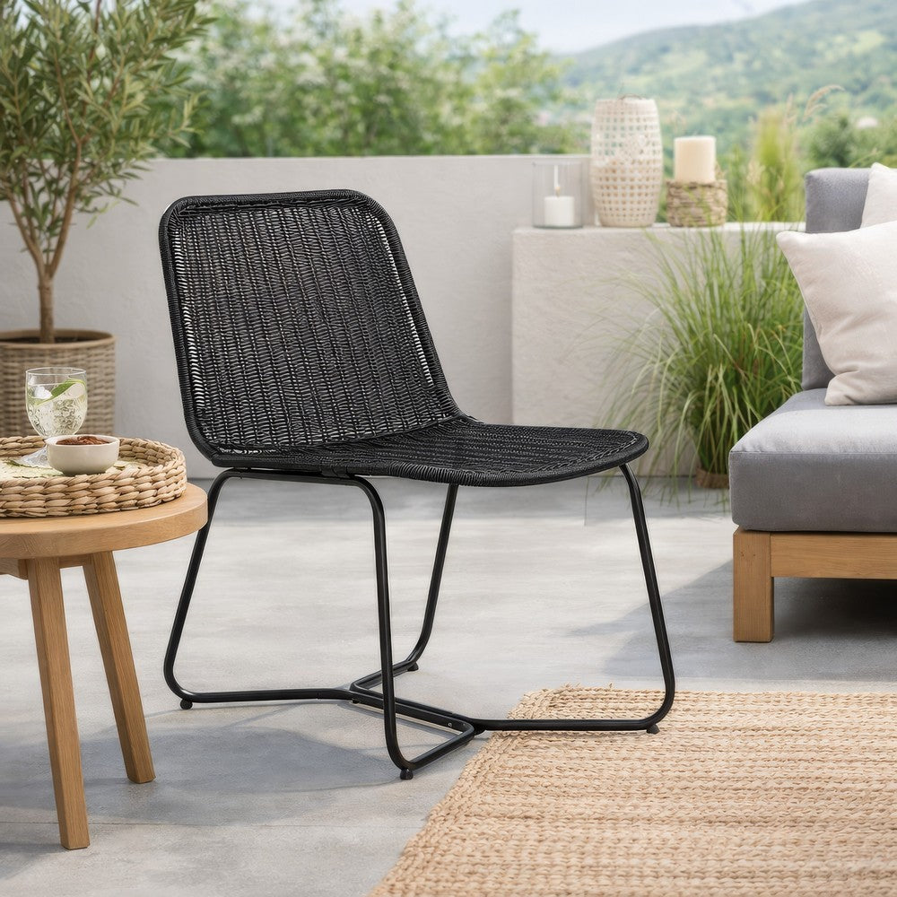 26 Inch Accent Chair, Indoor Outdoor Resin Wicker Design, Black Metal Frame - BM315937