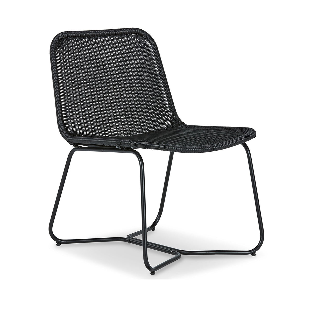 26 Inch Accent Chair, Indoor Outdoor Resin Wicker Design, Black Metal Frame - BM315937