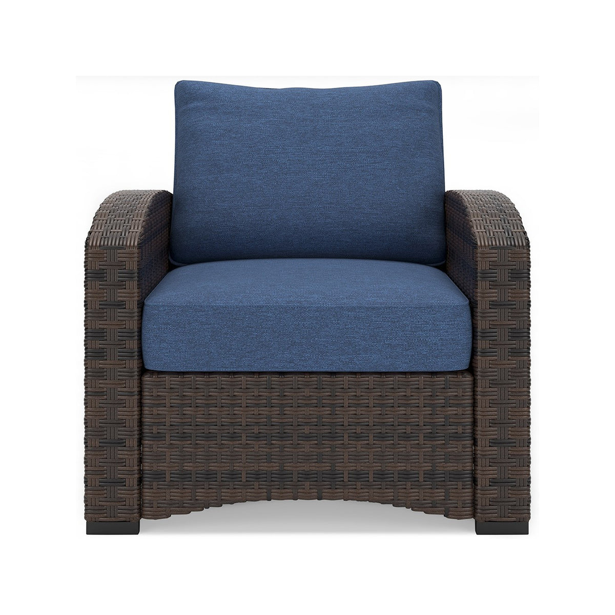 Zivi 32 Inch Outdoor Lounge Chair, Cushioned, Resin Wicker, Blue, Brown - BM315941