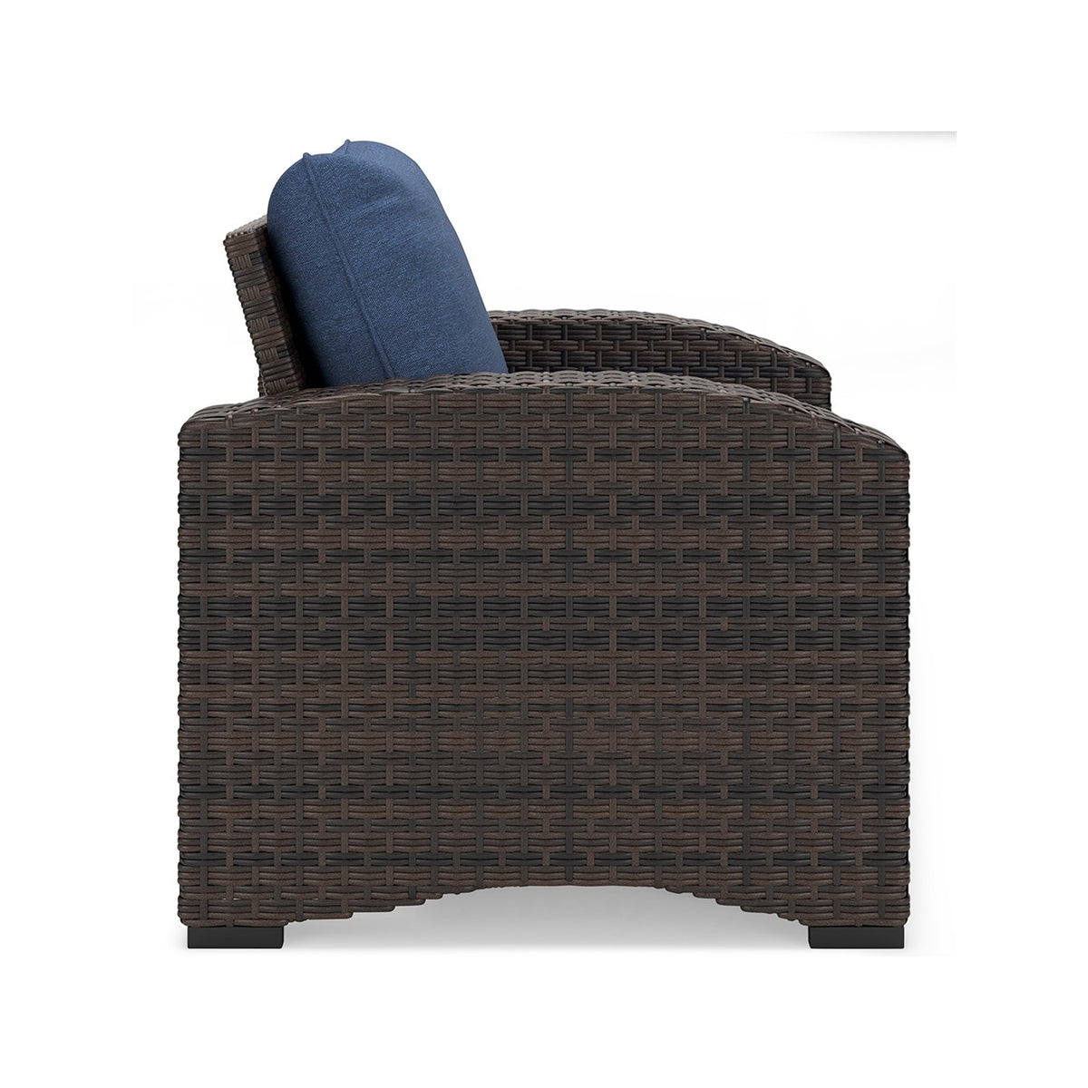 Zivi 32 Inch Outdoor Lounge Chair, Cushioned, Resin Wicker, Blue, Brown - BM315941