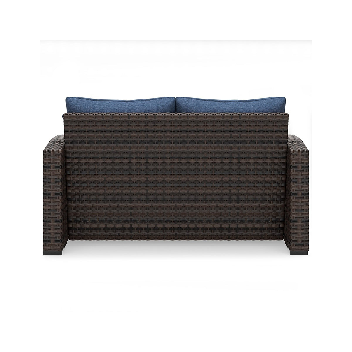 Zivi 57 Inch Outdoor Loveseat, Cushioned Seat, Resin Wicker, Blue, Brown - BM315942