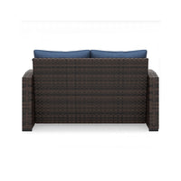 Zivi 57 Inch Outdoor Loveseat, Cushioned Seat, Resin Wicker, Blue, Brown - BM315942