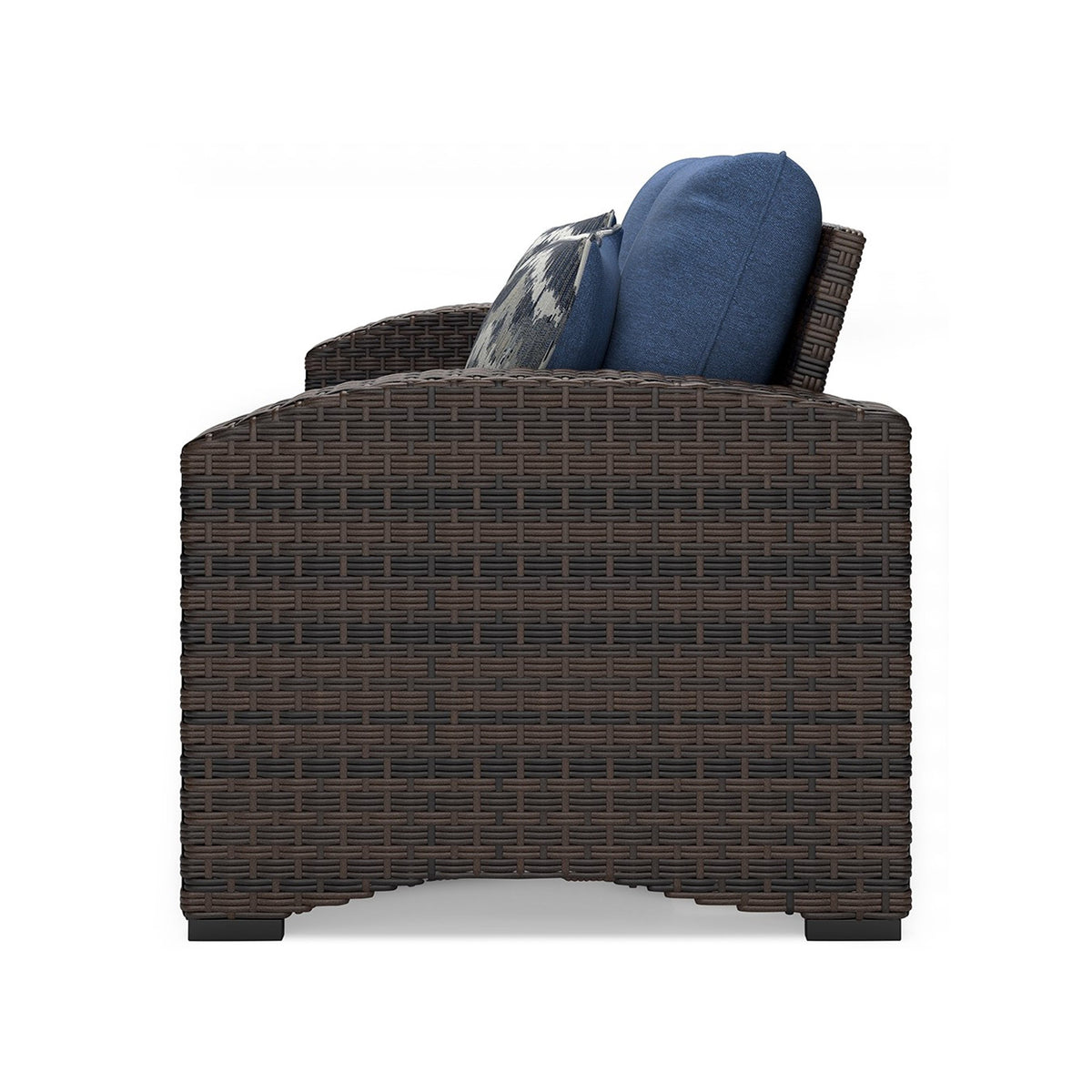 Zivi 57 Inch Outdoor Loveseat, Cushioned Seat, Resin Wicker, Blue, Brown - BM315942