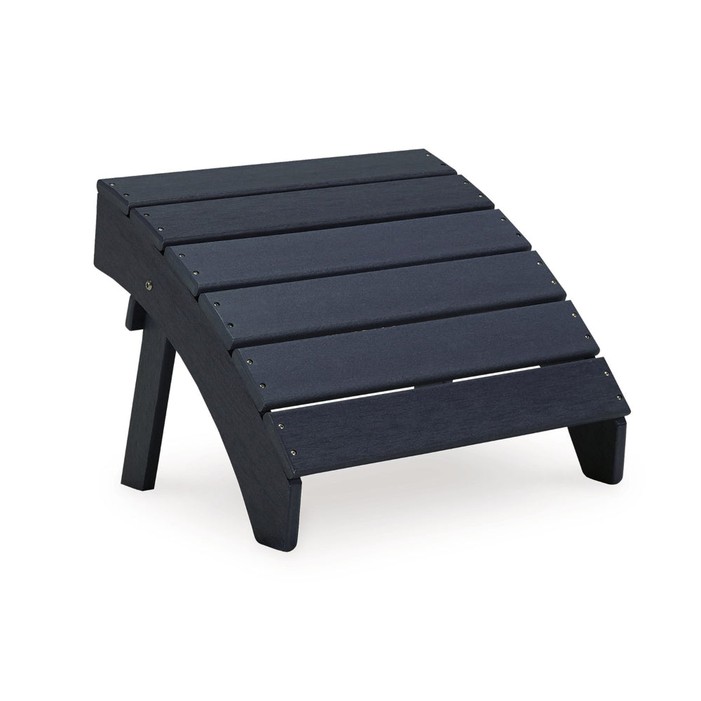 Sami 20 Inch Outdoor Ottoman, Slatted Design, Sloped Arc, Black Finish - BM315946