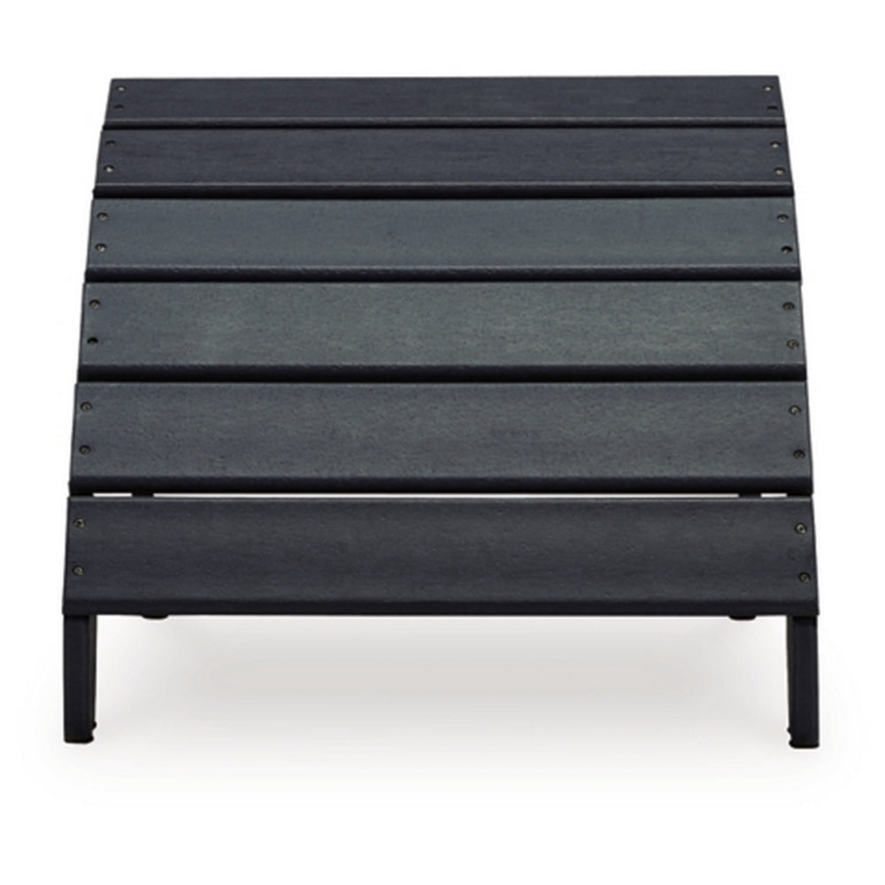 Sami 20 Inch Outdoor Ottoman, Slatted Design, Sloped Arc, Black Finish - BM315946