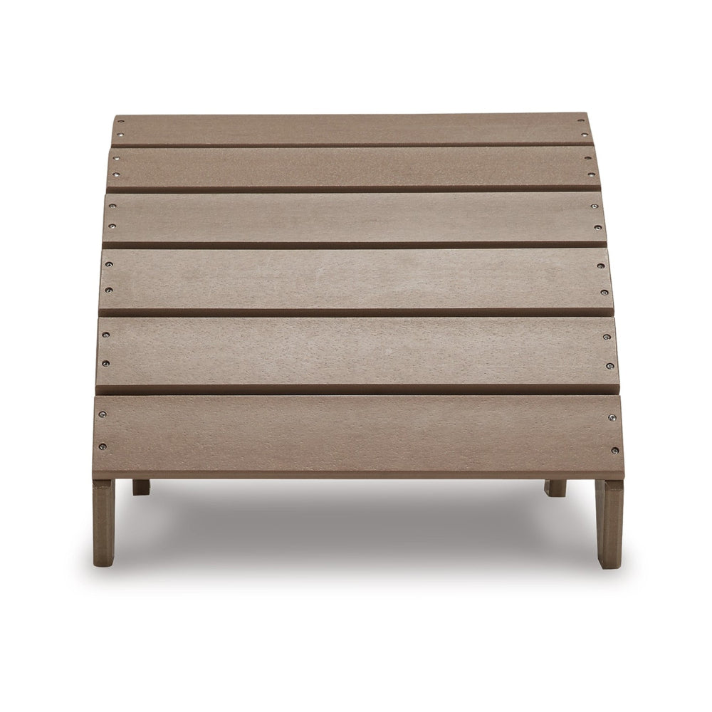 Sami 20 Inch Outdoor Ottoman, Slatted Design, Sloped Arc, Brown Finish - BM315947