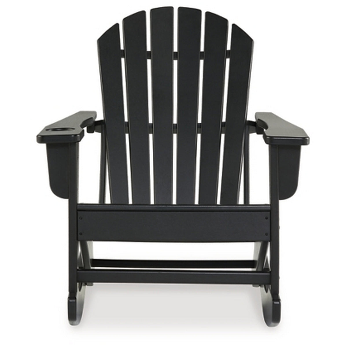 Sami 35 Inch Outdoor Rocking Chair, Slatted Design, Modern Black Finish - BM315948