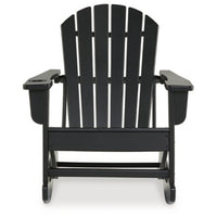 Sami 35 Inch Outdoor Rocking Chair, Slatted Design, Modern Black Finish - BM315948