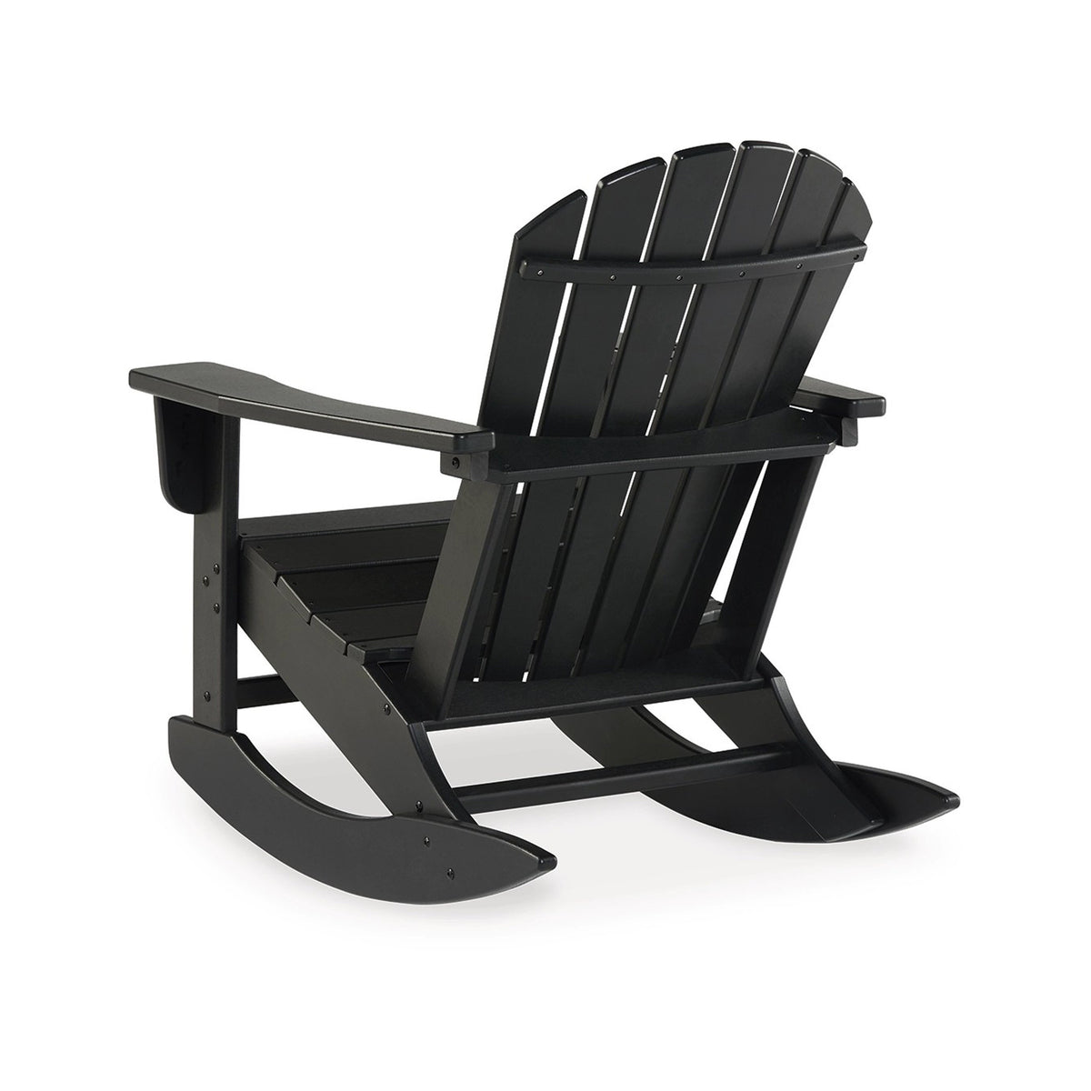 Sami 35 Inch Outdoor Rocking Chair, Slatted Design, Modern Black Finish - BM315948