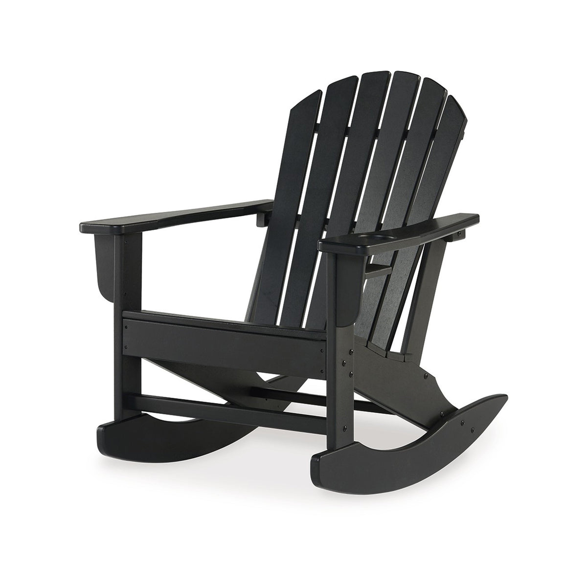 Sami 35 Inch Outdoor Rocking Chair, Slatted Design, Modern Black Finish - BM315948