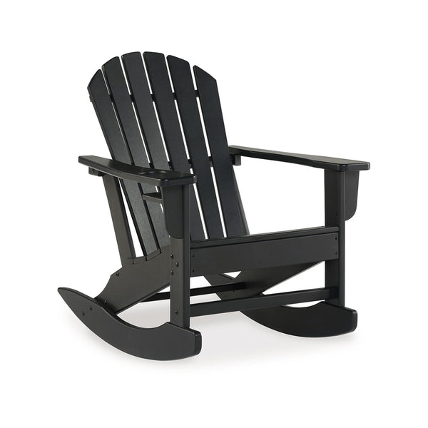 Sami 35 Inch Outdoor Rocking Chair, Slatted Design, Modern Black Finish - BM315948