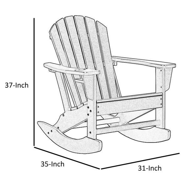 Sami 35 Inch Outdoor Rocking Chair, Slatted Design, Modern Black Finish - BM315948