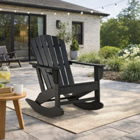 Sami 35 Inch Outdoor Rocking Chair, Slatted Design, Modern Black Finish - BM315948
