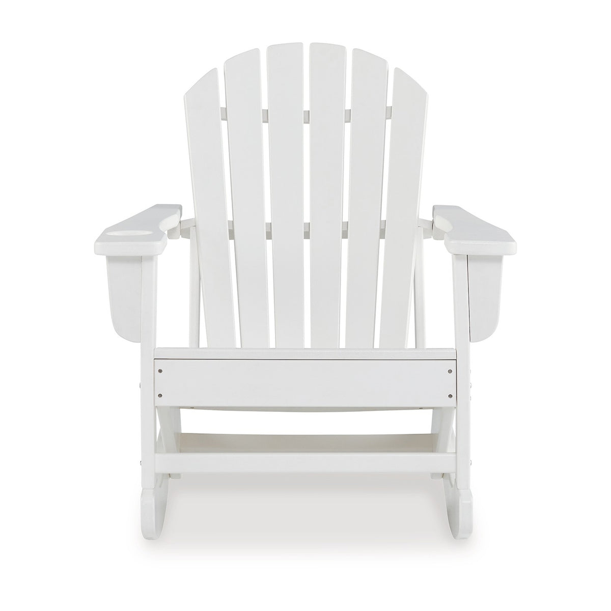 Sami 35 Inch Outdoor Rocking Chair, Slatted Design, Modern White Finish - BM315949