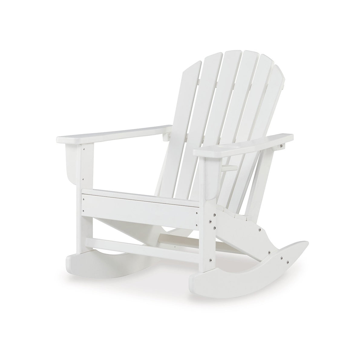 Sami 35 Inch Outdoor Rocking Chair, Slatted Design, Modern White Finish - BM315949