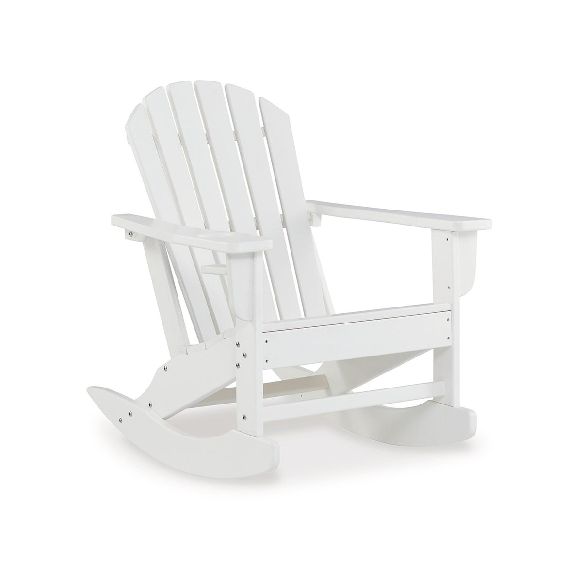 Sami 35 Inch Outdoor Rocking Chair, Slatted Design, Modern White Finish - BM315949