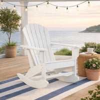 Sami 35 Inch Outdoor Rocking Chair, Slatted Design, Modern White Finish - BM315949