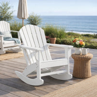 Sami 35 Inch Outdoor Rocking Chair, Slatted Design, Modern White Finish - BM315949