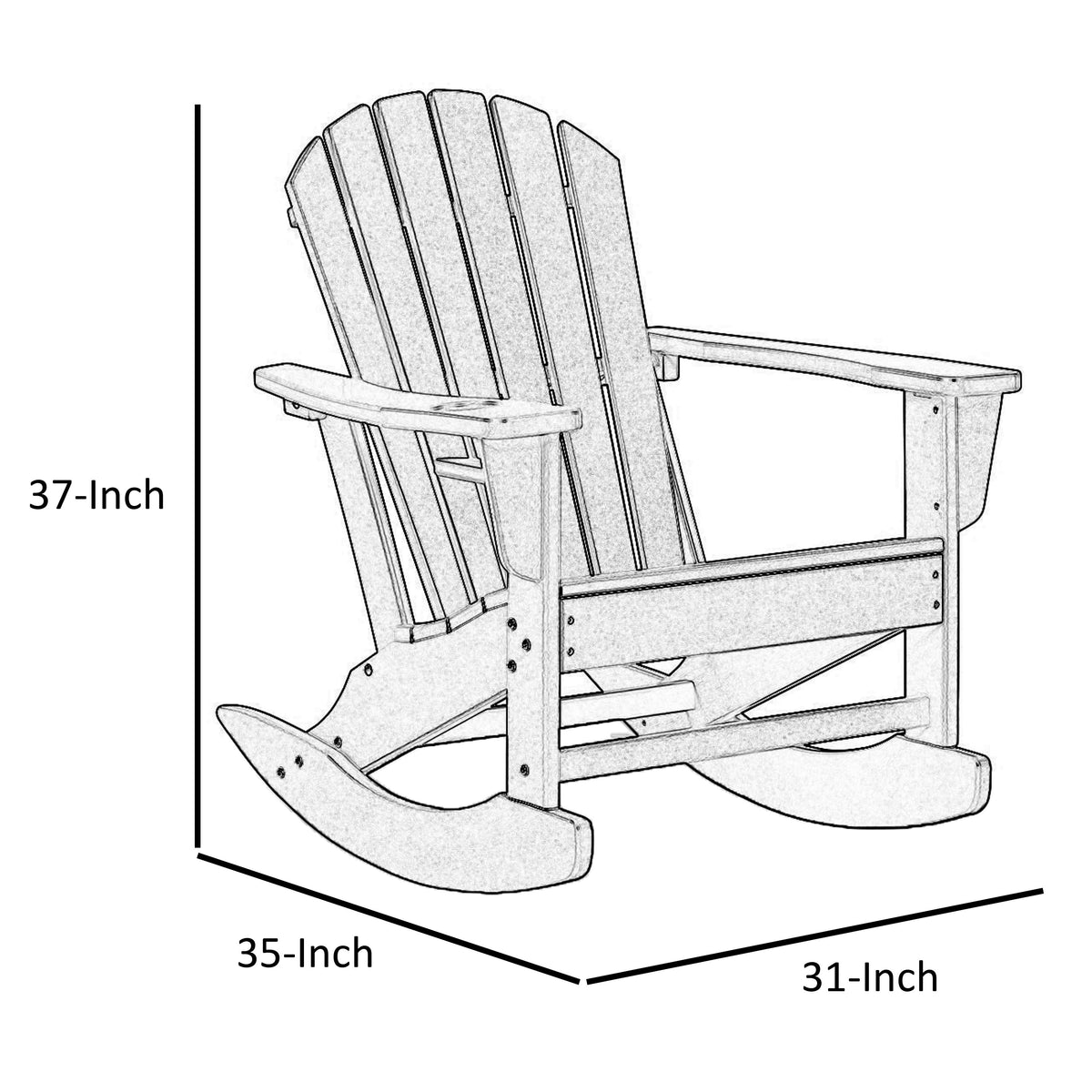 Sami 35 Inch Outdoor Rocking Chair, Slatted Design, Modern Brown Finish - BM315950