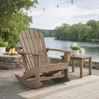 Sami 35 Inch Outdoor Rocking Chair, Slatted Design, Modern Brown Finish - BM315950