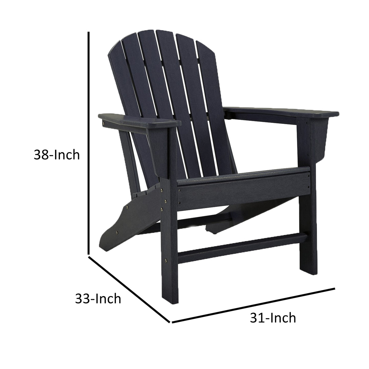 Sami 33 Inch Outdoor Chair, Slatted Design, Adirondack, Black Finish - BM315951