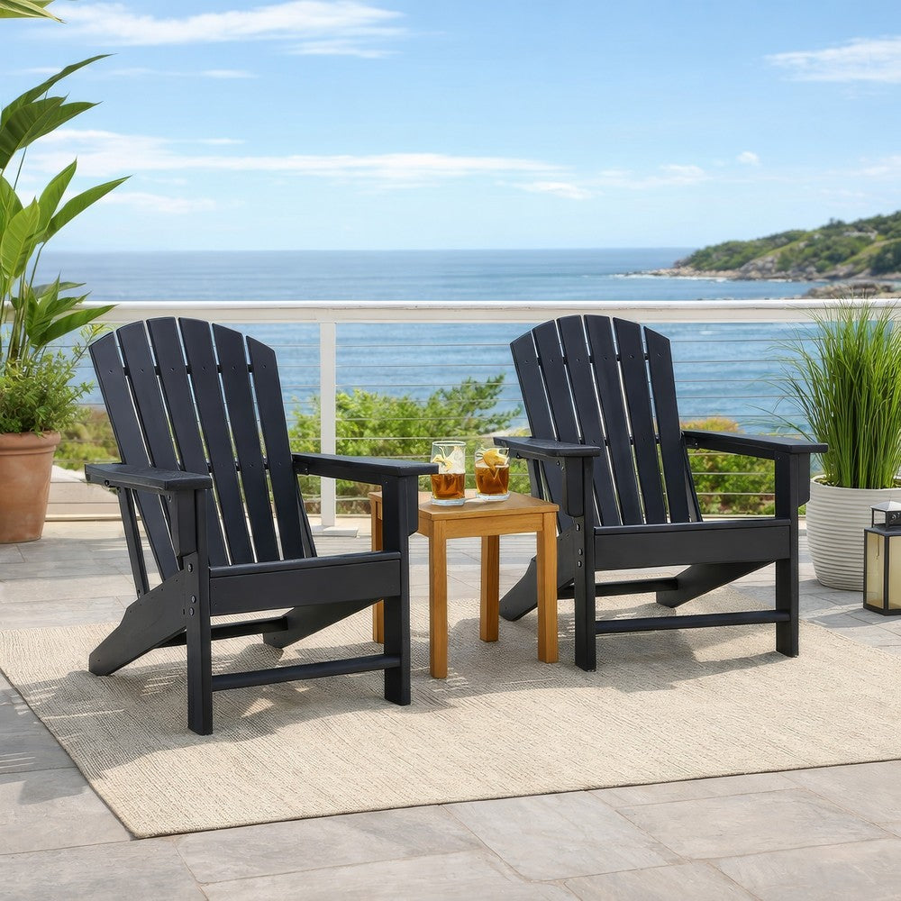 Sami 33 Inch Outdoor Chair, Slatted Design, Adirondack, Black Finish - BM315951