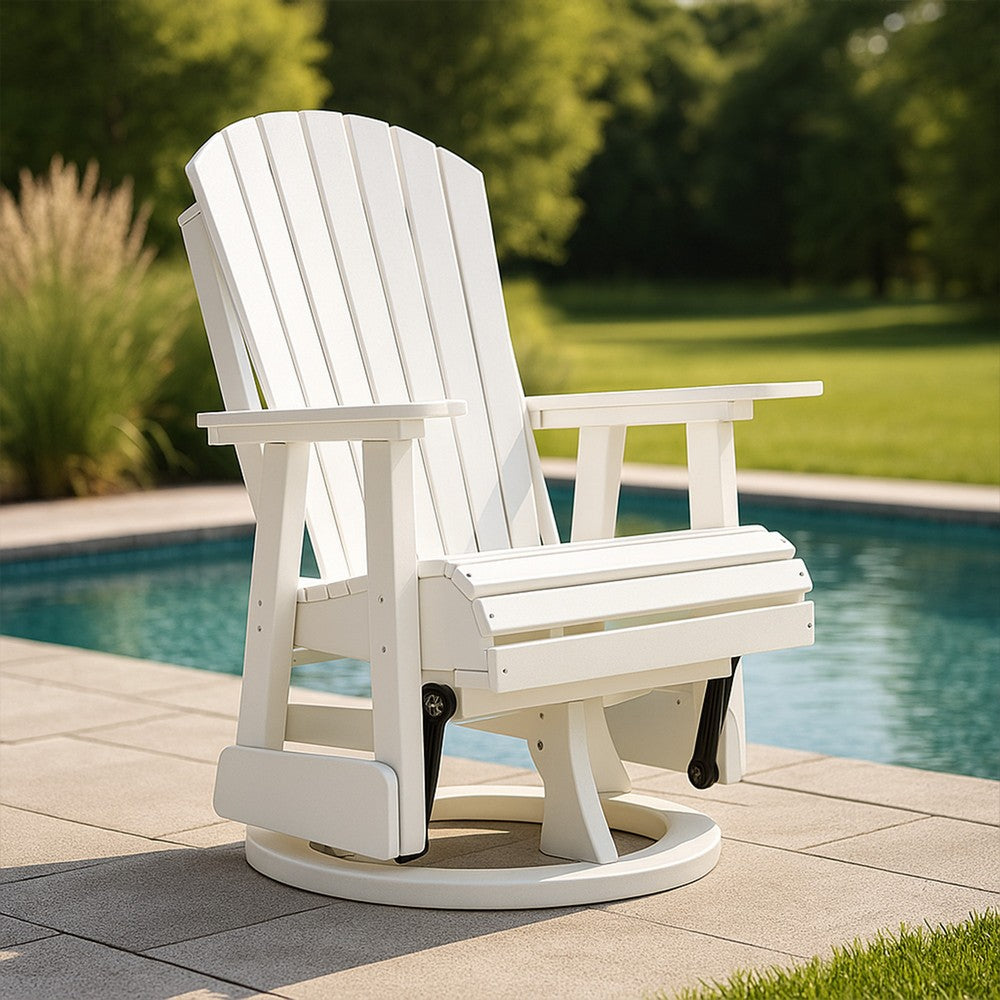 Sami 31 Inch Outdoor Swivel Glider Chair, Slatted, Adirondack, White Finish - BM315952