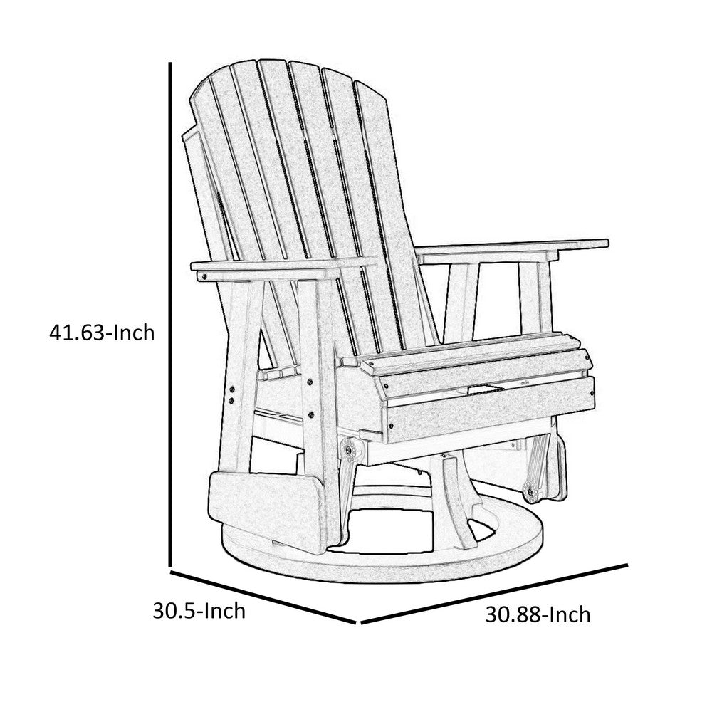Sami 31 Inch Outdoor Swivel Glider Chair, Slatted, Adirondack, White Finish - BM315952