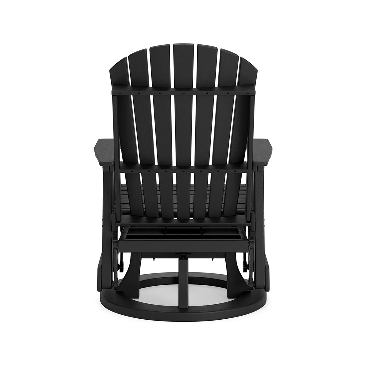 Sami 31 Inch Outdoor Swivel Glider Chair, Slatted, Adirondack, Black Finish - BM315953