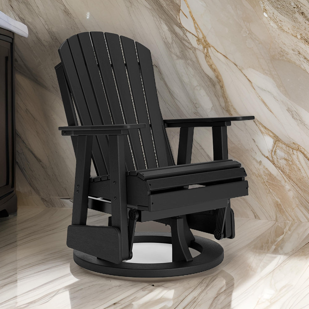 Sami 31 Inch Outdoor Swivel Glider Chair, Slatted, Adirondack, Black Finish - BM315953