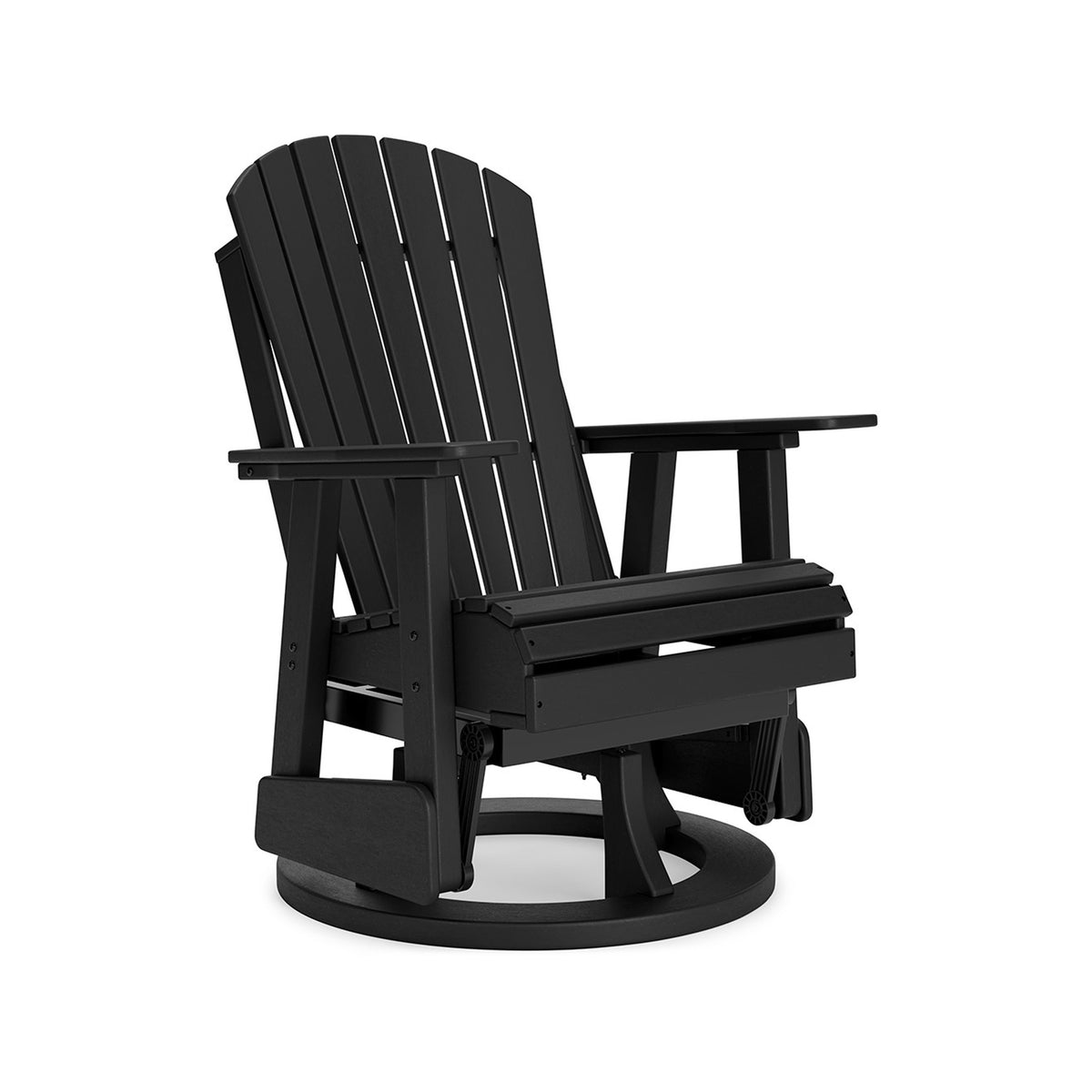 Sami 31 Inch Outdoor Swivel Glider Chair, Slatted, Adirondack, Black Finish - BM315953