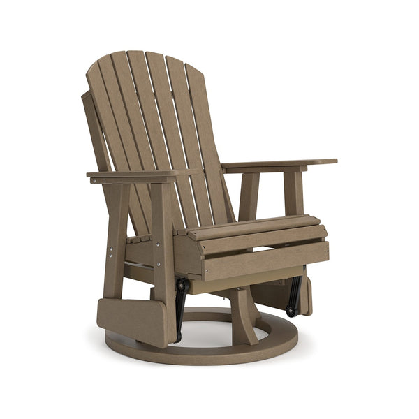 Sami 31 Inch Outdoor Swivel Glider Chair, Slatted, Adirondack, Brown Finish - BM315954