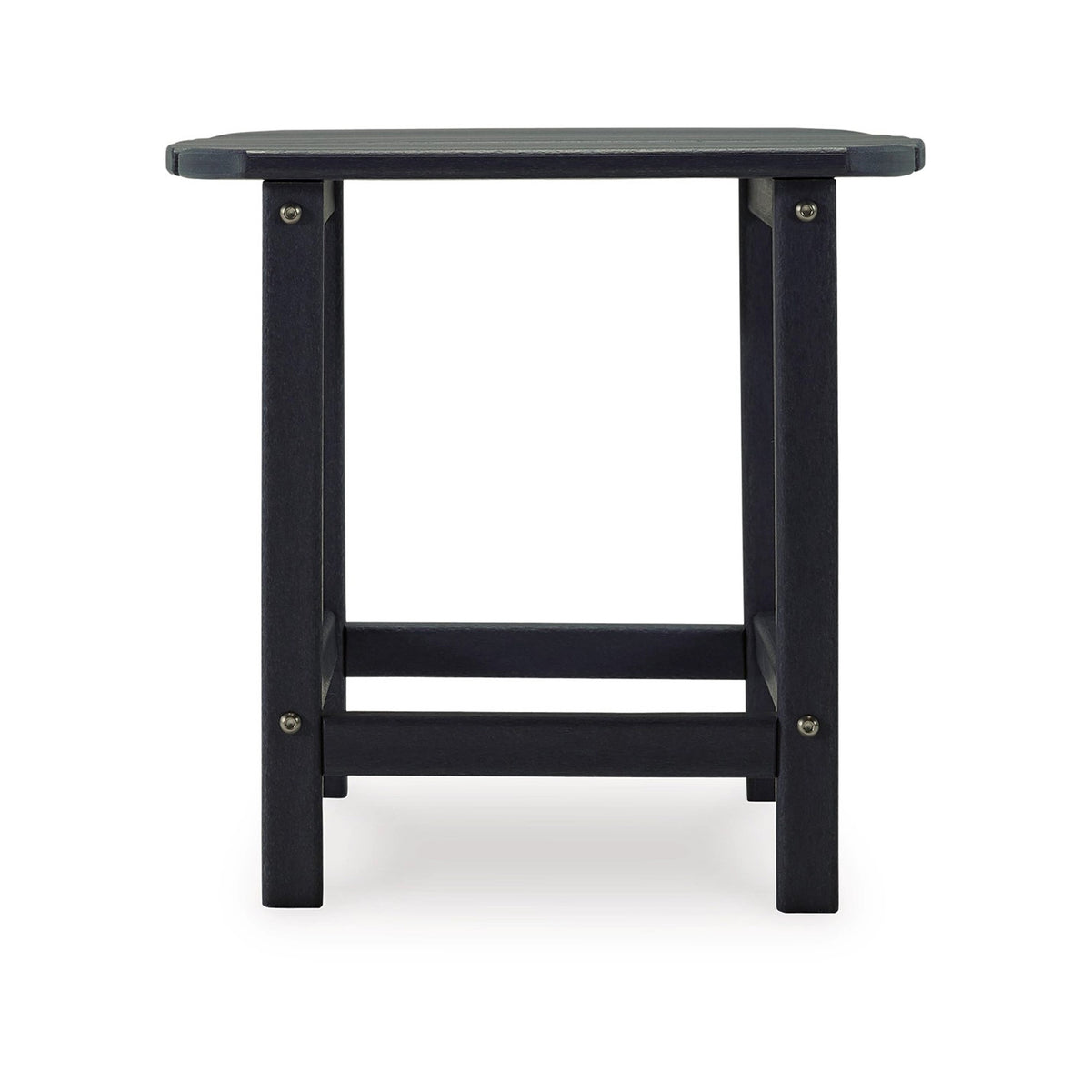 19 Inch Outdoor Side End Table, Slatted Top, Steel Frame, Black Finish - BM315955