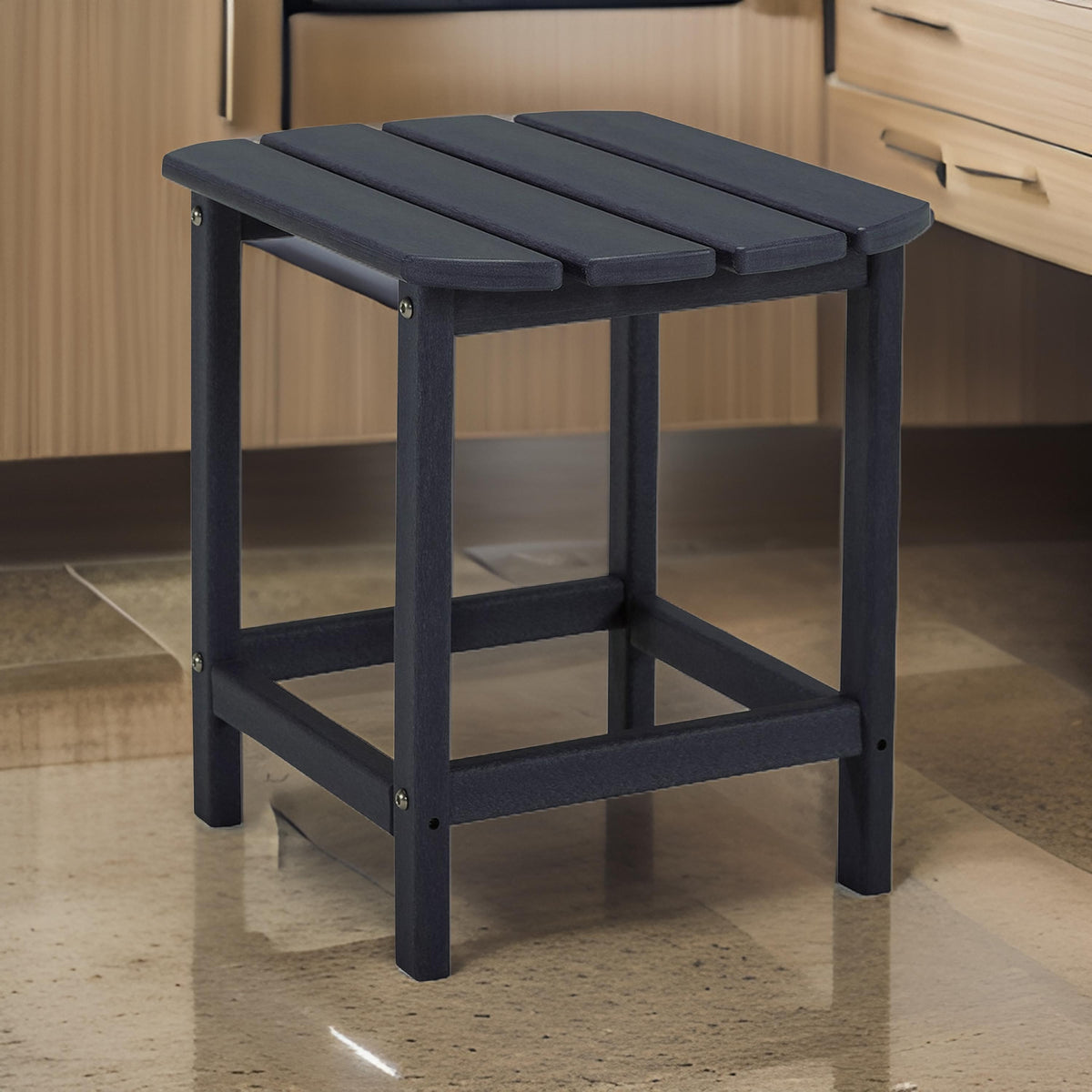 19 Inch Outdoor Side End Table, Slatted Top, Steel Frame, Black Finish - BM315955